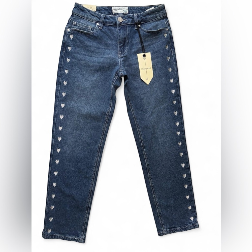 Banjara Straight Leg Jeans Heart Studded Denim Blue Size 3/25 NWT